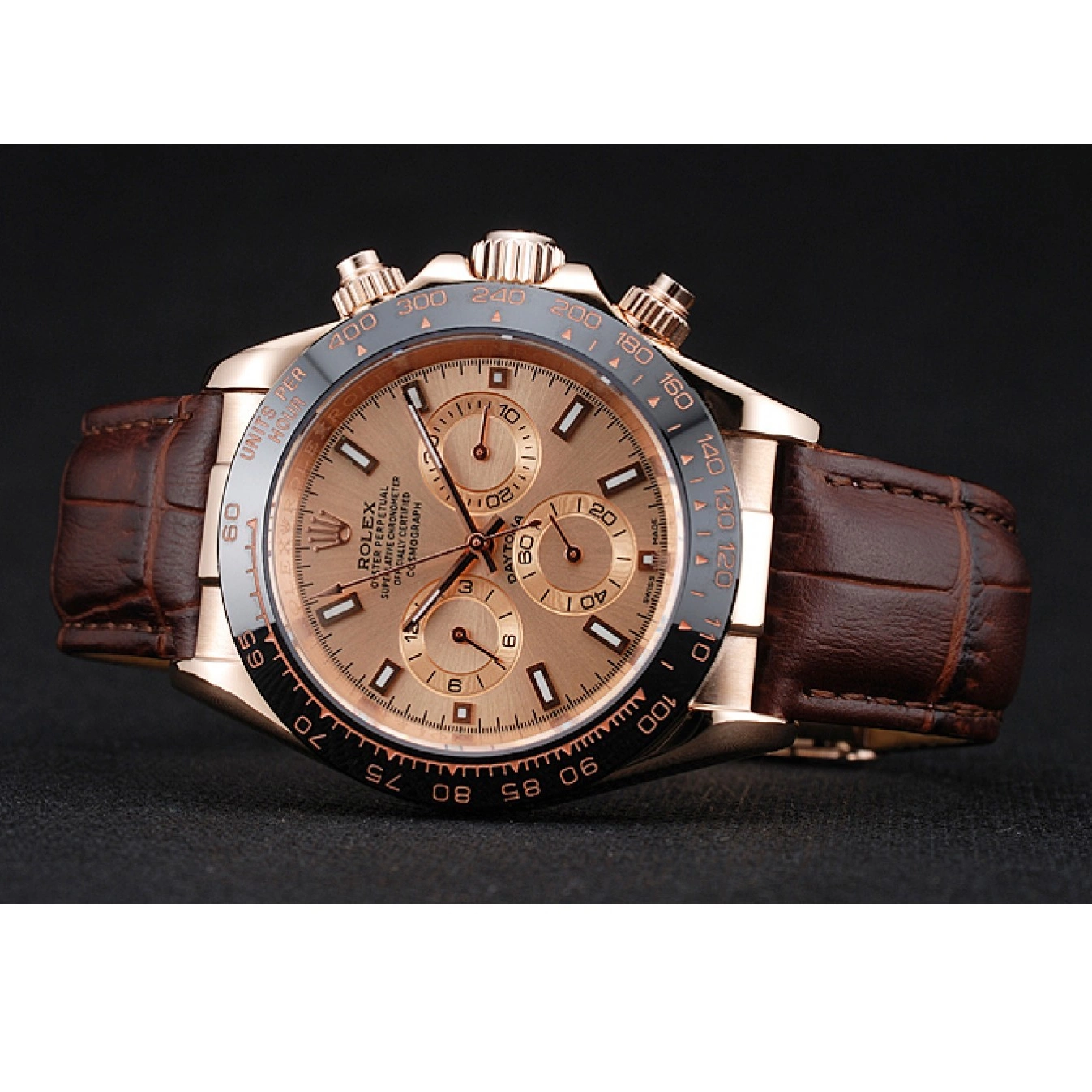 Best AAA Replica Sites Rose Bracelet Leather Cosmograph Brown Rolex Gold 1454243 Daytona Dial Brown Case 0518